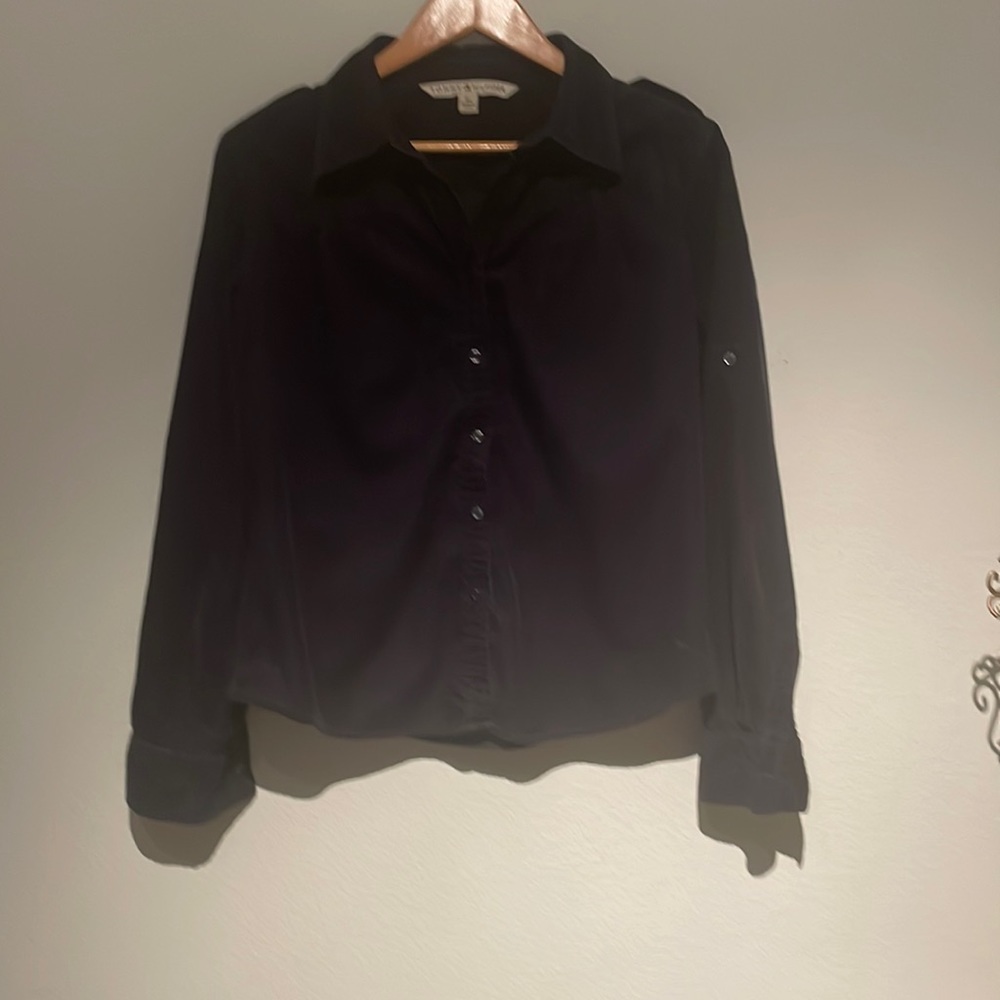 Tommy Hilfiger Corduroy Button Down Shirt Women’s Size M Navy Blue